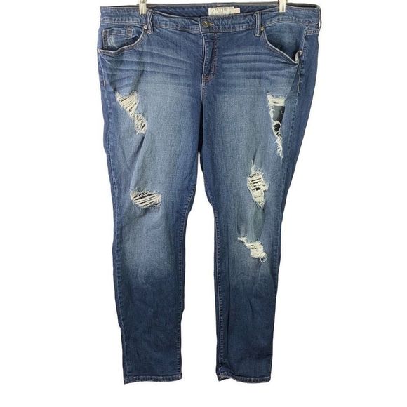 Torrid Women's Bombshell Premium Stretch Destructed High-Rise Skinny Jeans Blue - Picture 1 of 13